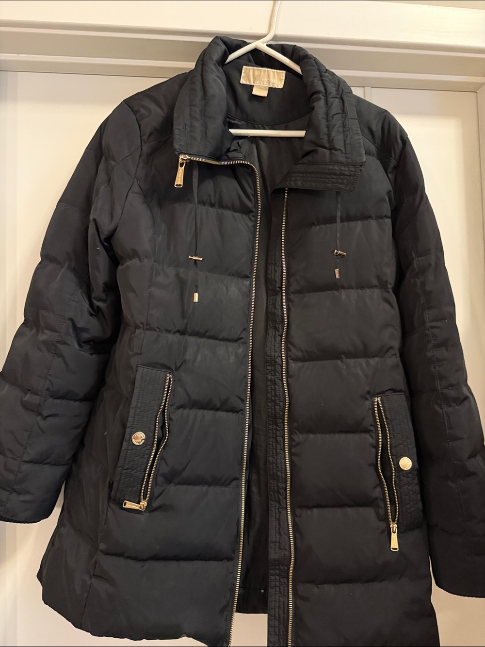 Michael Kors Black Quilted Puffer Coat with Gold Hardware